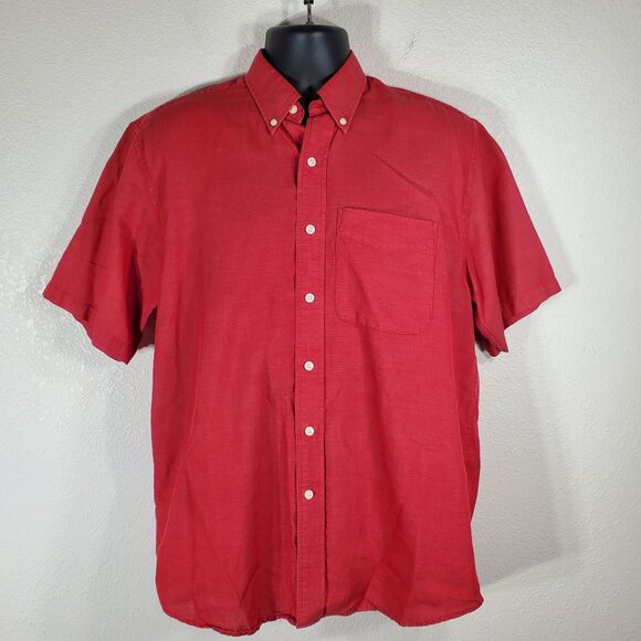 Cutter & Buck Mens Medium Short-Sleeve Red Button-Up Shirt 100% Cotton - Picture 3 of 9